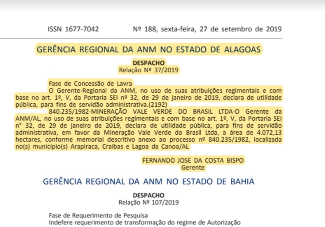 Leia mais sobre o artigo Mineradora obtém Declaração de Utilidade Pública da ANM