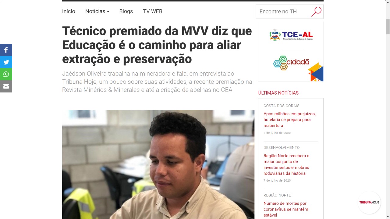 Leia mais sobre o artigo Premiado técnico da MVV realiza entrevista exclusiva no portal Tribuna Hoje